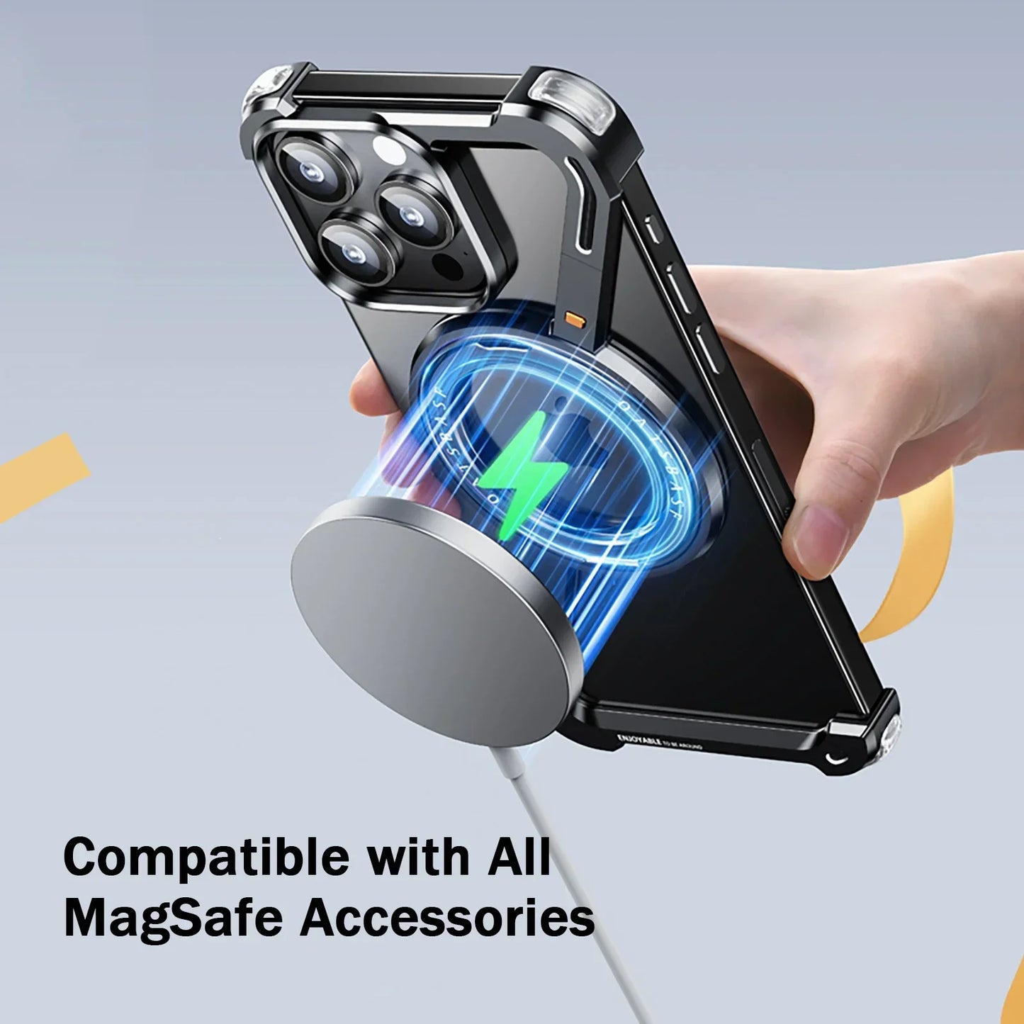 Eary Z Shape for iPhone 16/14/15 Pro Max Frameless Phone Case Compatible with MagSafe Standard Protection Magnetic 13 Pro Cover