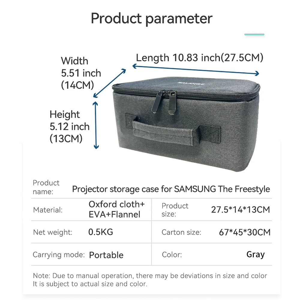 Portable Projector Carrying Case, Shockproof & Dustproof Bag for Samsung The Freestyle, with Zipper & PU Handle